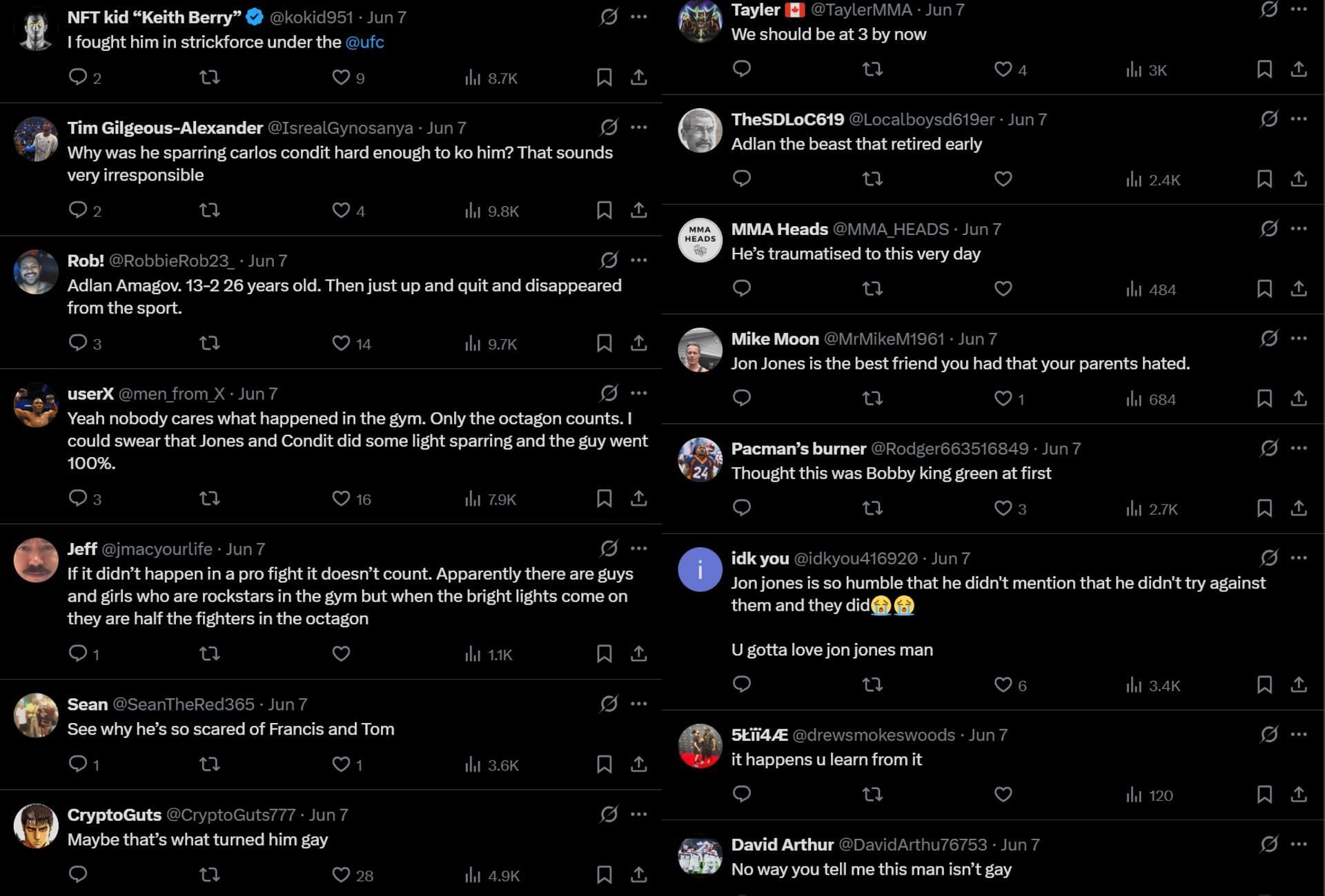 Fan reaction to Jon Jones' admission